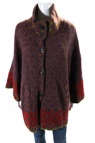 Catherine Andre Womens Spotted Print Button Long Sleeve Cardigan Purple Size 2XL