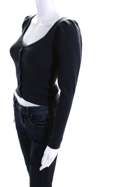 Ulla Johnson Womens Button Down Ribbed Cardigan Sweater Black Size Petite