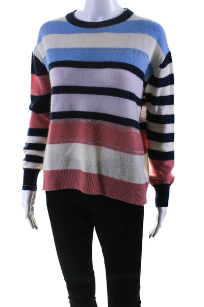 360 Cashmere Womens Striped Crew Neck Sweater Multi Colored Size Extra Small