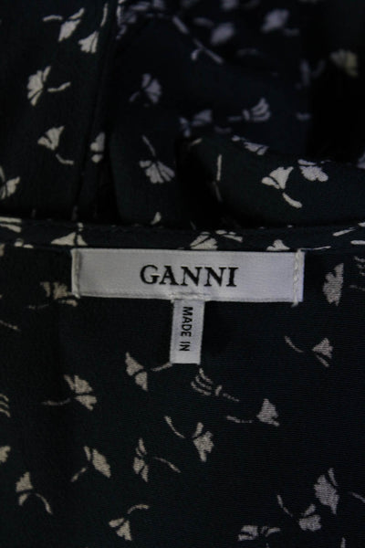 Ganni Womens Floral Print Button Down Blouse Navy Blue Size EUR 34