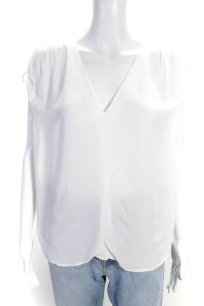 Maje Womens Chiffon Ruched Shoulder Sleeveless V-Neck Blouse Top White Size S