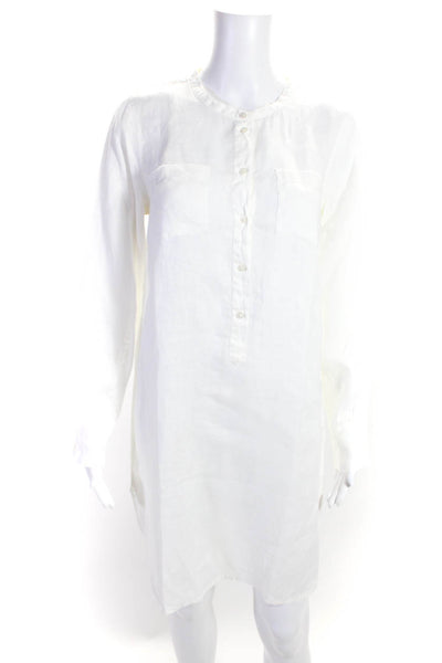 J Crew Womens White Linen Crew Neck Henley Long Sleeve Shirt Dress Size S