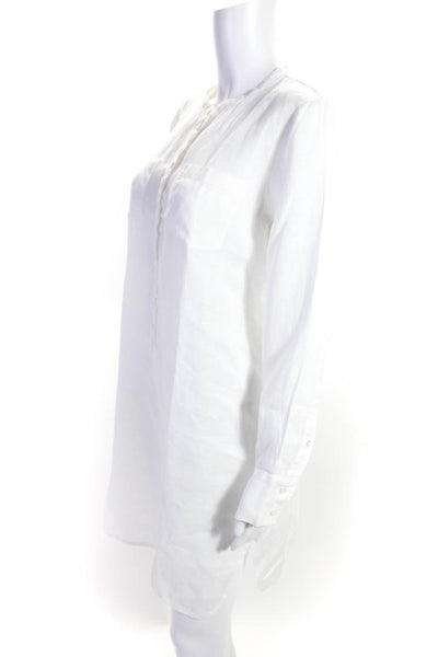 J Crew Womens White Linen Crew Neck Henley Long Sleeve Shirt Dress Size S