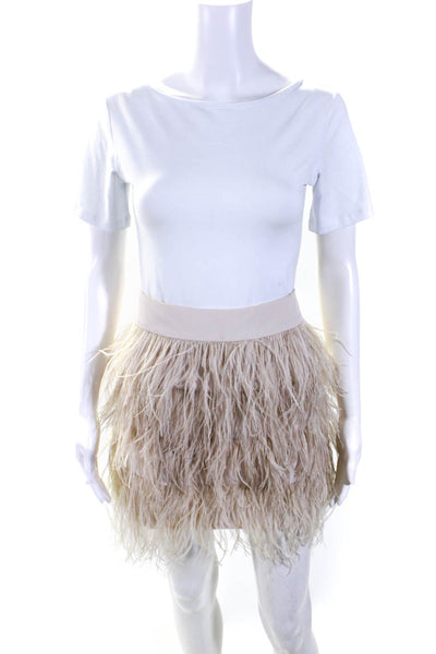 Club Monaco Women's Zip Closure Feather Fringe Micro Mini Skirt Pink Size 6