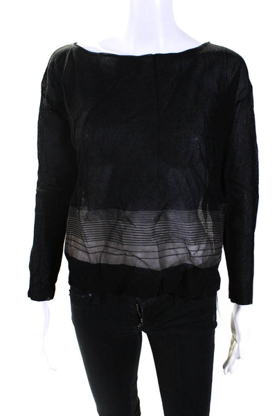 Helmut Lang Women's Round Neck Sheer Long Sleeves Blouse Black Size P