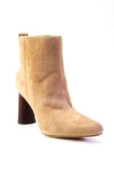 Vince Women's Pointed Toe Suede Block Heels Pull-On Ankle Boot Beige Size 7