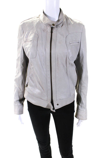 Massimo Leather Womens Leather Long Sleeve Full Zip Short Jacket Gray Size 46