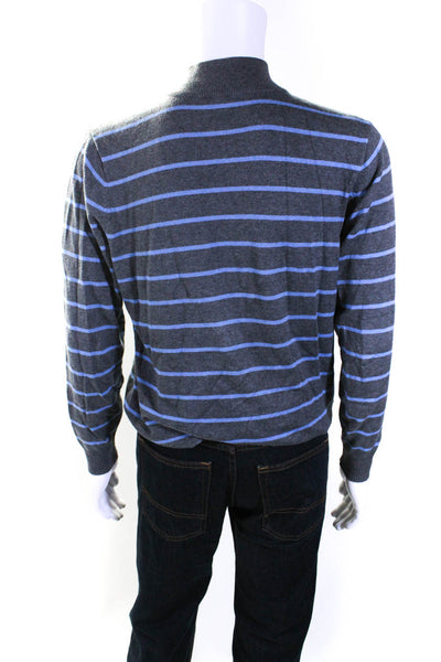 J. Mclaughlin Mens Cotton Striped Print Long Sleeve 1/2 Zip Sweater Gray Size S