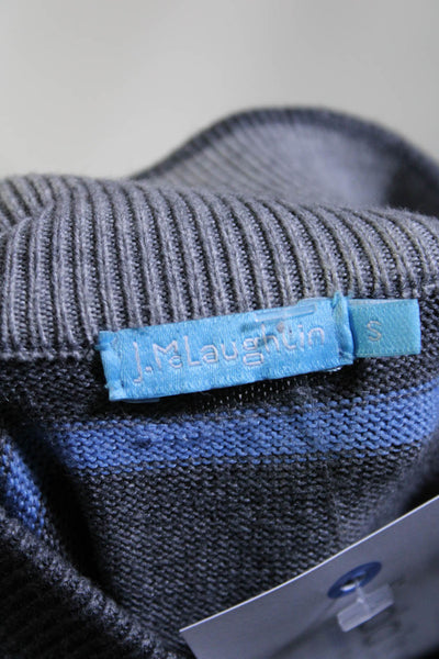 J. Mclaughlin Mens Cotton Striped Print Long Sleeve 1/2 Zip Sweater Gray Size S