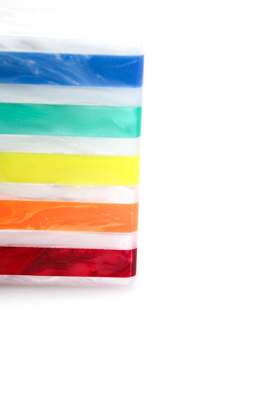 Edie Parker Marble Print Rainbow Striped Kiss Lock Mirror Clutch Multicolor