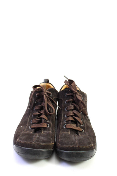 Emporio Armani Mens Lace Up Round Toe Sneakers Dark Brown Suede Size 41