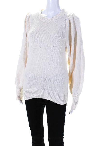 525 America Women's Round Neck Puff Shoulder Pullover Sweater Beige Size S