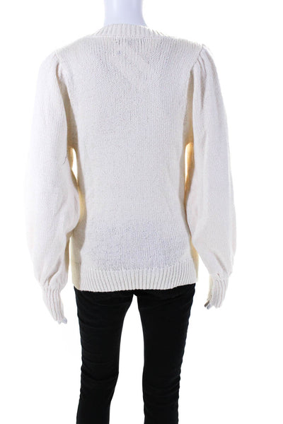 525 America Women's Round Neck Puff Shoulder Pullover Sweater Beige Size S