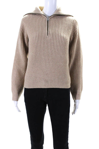 ACNE Studios Womens Half Zippered Collared Ribbed Knit Sweater Brown Size 2XS