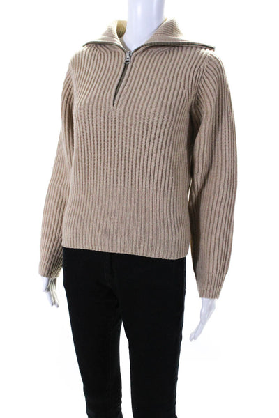 ACNE Studios Womens Half Zippered Collared Ribbed Knit Sweater Brown Size 2XS