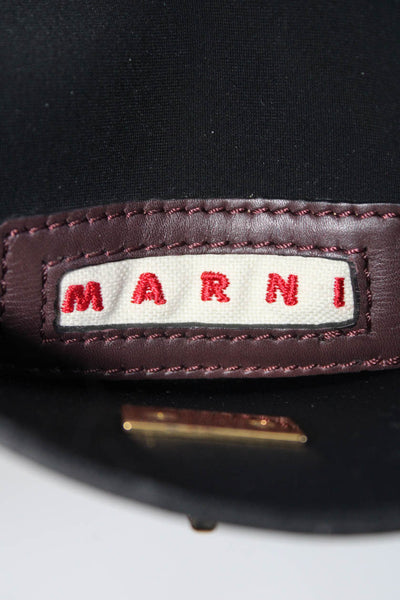 Marni Womens Leather Gold Tone Flap Mini Clutch Handbag Purple