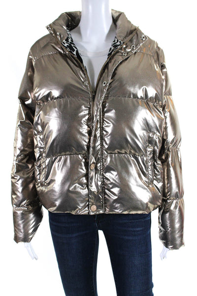 Mother Womens Full Zipper Puffer Jacket Gold Size Extra Small