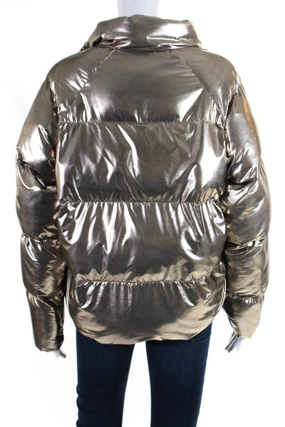 Mother Womens Full Zipper Puffer Jacket Gold Size Extra Small
