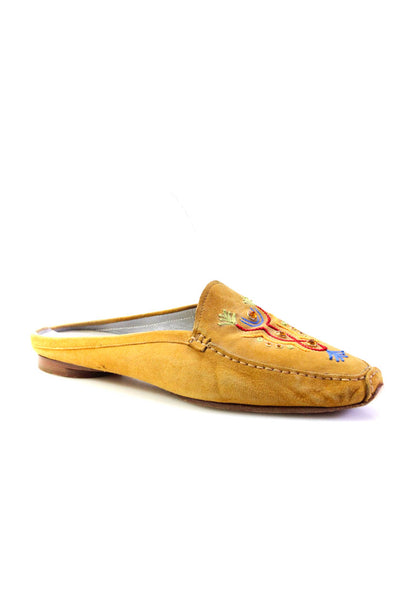 Bruno Magli Womens Suede Embroidered Jeweled Slide On Mules Yellow Size 37 7