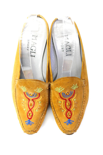 Bruno Magli Womens Suede Embroidered Jeweled Slide On Mules Yellow Size 37 7