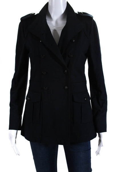 Sanctuary Womens Double Breasted Button Down Jacket Navy Blue Size Extra Small