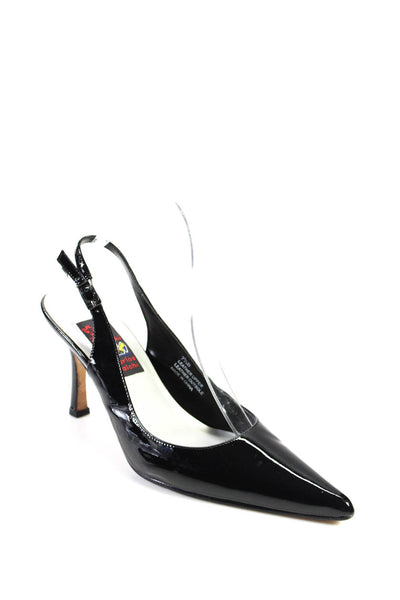 Falchi Womens Solid Black Leather Slingbacks High Heels Shoes Size 7.5B