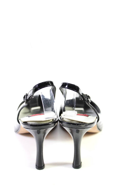 Falchi Womens Solid Black Leather Slingbacks High Heels Shoes Size 7.5B