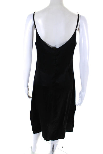 The Drop Womens Satin Slip Spaghetti Strap V Neck Slit Midi Dress Black Size XS