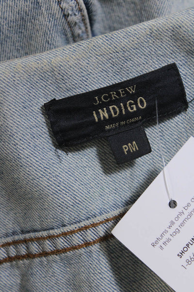 J Crew Indigo Womens Distressed Button Up Collared Jean Jacket Blue Size PM