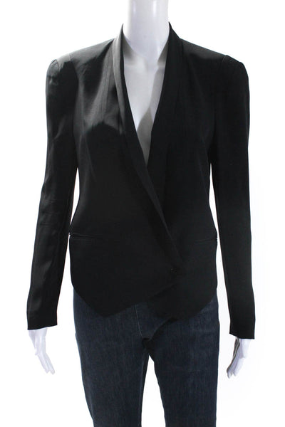Rebecca Minkoff Womens Silk Crepe Shawl Collared Open Front Jacket Black Size 4