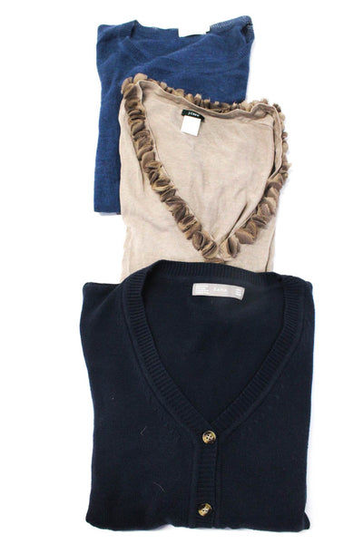 Zara Pure DKNY J Crew Womens Blue V-Neck Cardigan Sweater Top Size L S M lot 3