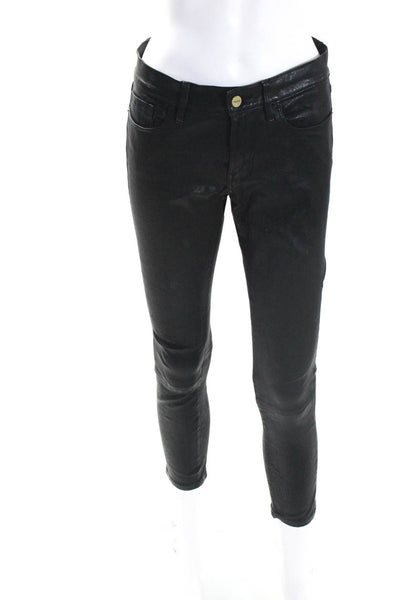 Frame Denim Womens Black Leather Mid-Rise Skinny Leg Jeanne Jeans Size 28