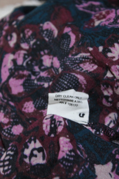 Ulla Johnson Womens Pink/Blue Floral Print Ruffle Long Sleeve Blouse Top Size 4