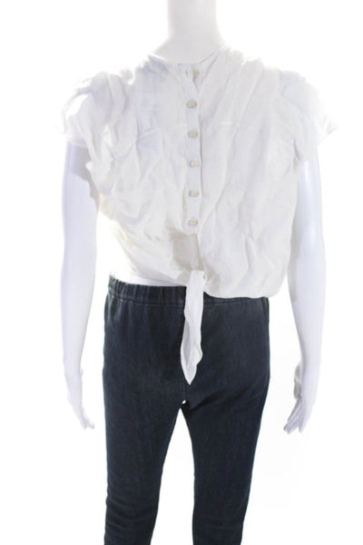 Rachel Comey Womens White Linen Crew Neck Button Tie Back Blouse Top Size 2