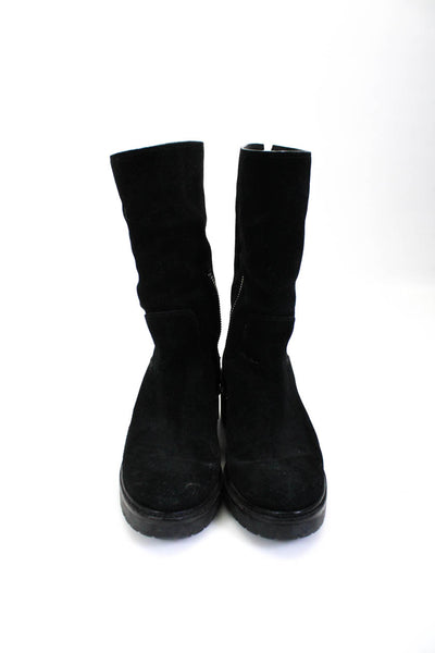 Michael Michael Kors Womens Side Zip Block Heel Mid Calf Boots Black Suede 6.5