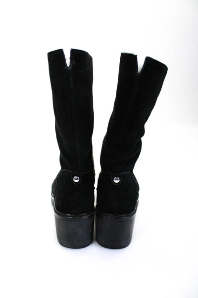 Michael Michael Kors Womens Side Zip Block Heel Mid Calf Boots Black Suede 6.5