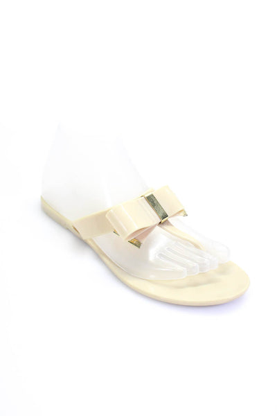 Michael Michael Kors Womens Logo Bow Rubber T Strap Sandals Beige Size 6.5