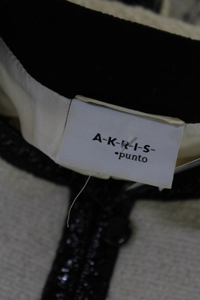 Akris Punto Womens Faux Leather Trim Boucle Jacket Black Ivory Size 8