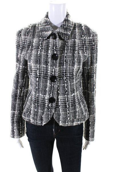 Lafayette 148 New York Womens Boucle Tweed Button Up Jacket Black White Size 4