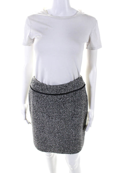 Louben Womens Woven Tweed Knee Length Pencil Skirt Black White Wool Size 6