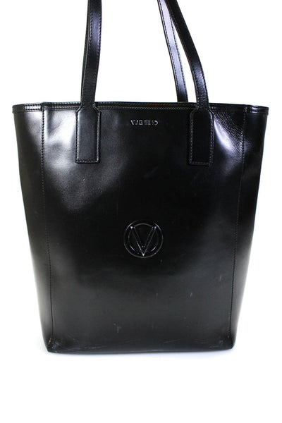 Mario Valentino Womens Logo Detail Large Leather Shoulder Bag Tote Handbag Black