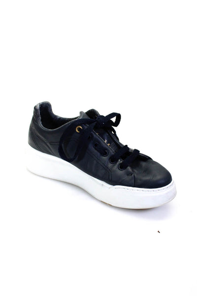 Max Mara Womens Low Top Leather Platform Lace Up Sneakers Navy Blue Size 37 7