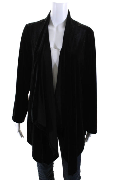 Calvin Klein Womens Velvet Long Sleeve Draped Hem V-Neck Cardigan Black Size 0X