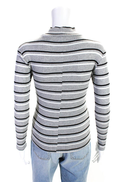 Frame Womens Gray Ribbed Knit Striped High Neck Long Sleeve Blouse Top Size S