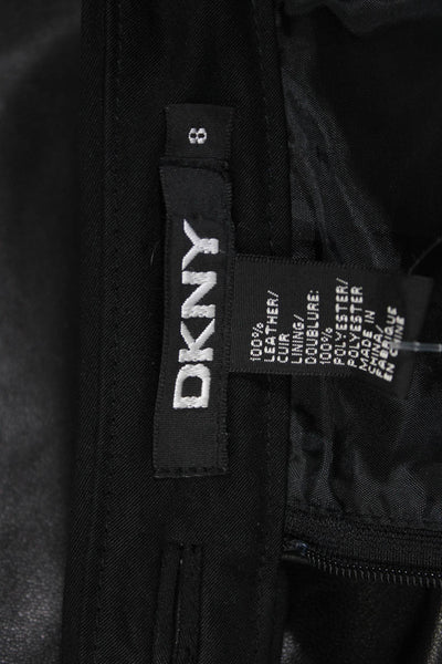 DKNY Womens Leather Back Slit Pencil Skirt Black Size 8