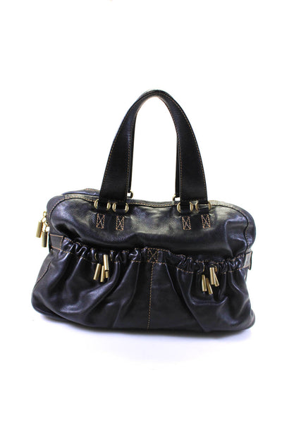 Donna Karan New York Womens Leather Gold Tone Shoulder Handbag Black