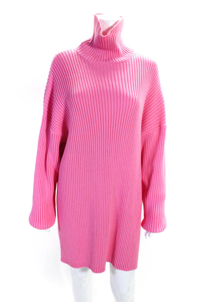 Balenciaga Womens Cotton Ribbed Knit Turtleneck Sweater Dress Pink Size XS