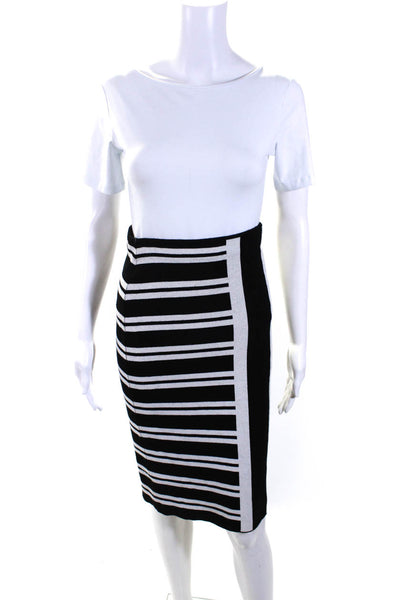Theory Women's Pull-On Bodycon Midi Unlined Skirt Black White Stripe Size P
