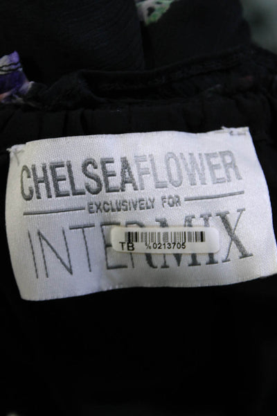 Chelsea Flower For Intermix Womens Long Sleeve Floral Off Shoulder Top Black XS