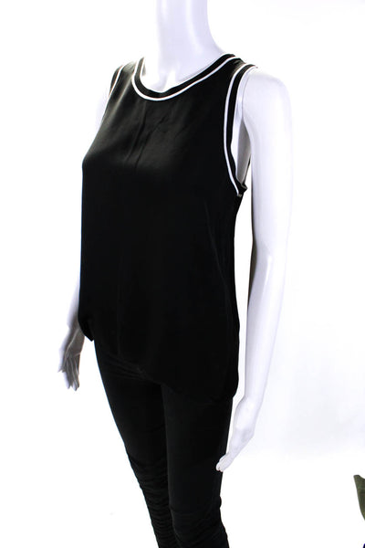 Rag & Bone Womens Scoop Neck Striped Trim Back Slit Silk Tank Top Black Size XS